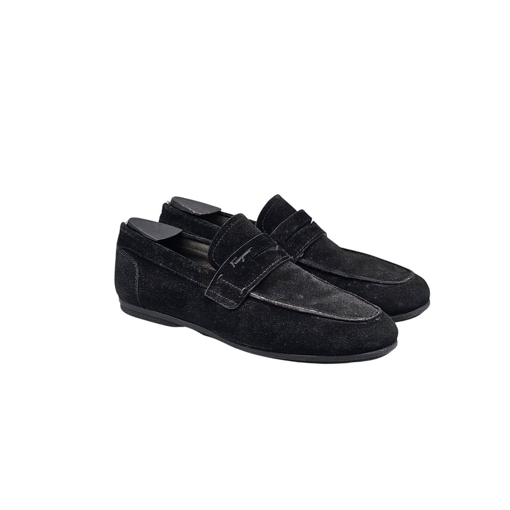 Salvatore Ferragamo Men's Size 8 EE Wide Black Suede Penny Strap Dress Loafers